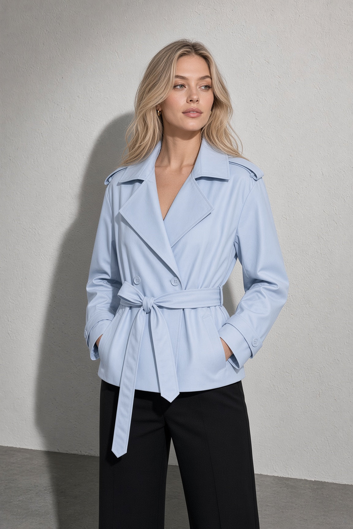 Women's Coat Belted Trench Double-Breasted Front