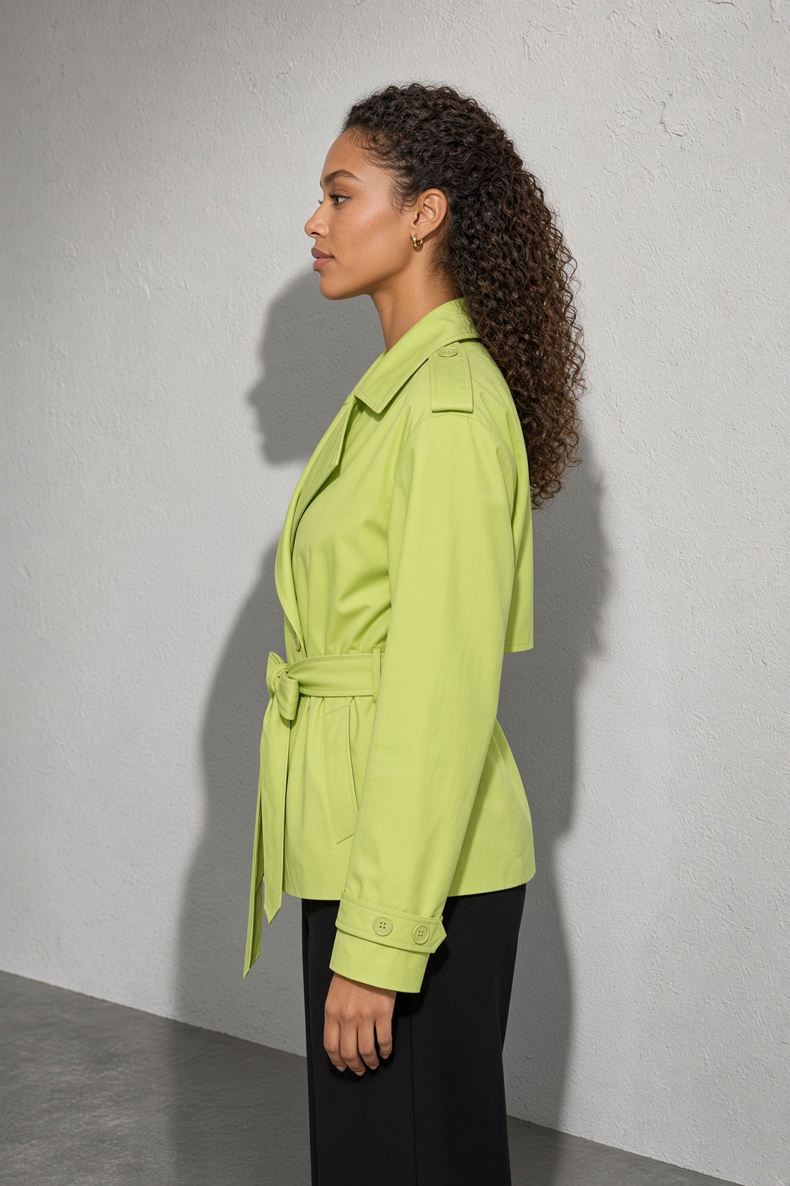 Women's Coat Belted Trench Double-Breasted Front