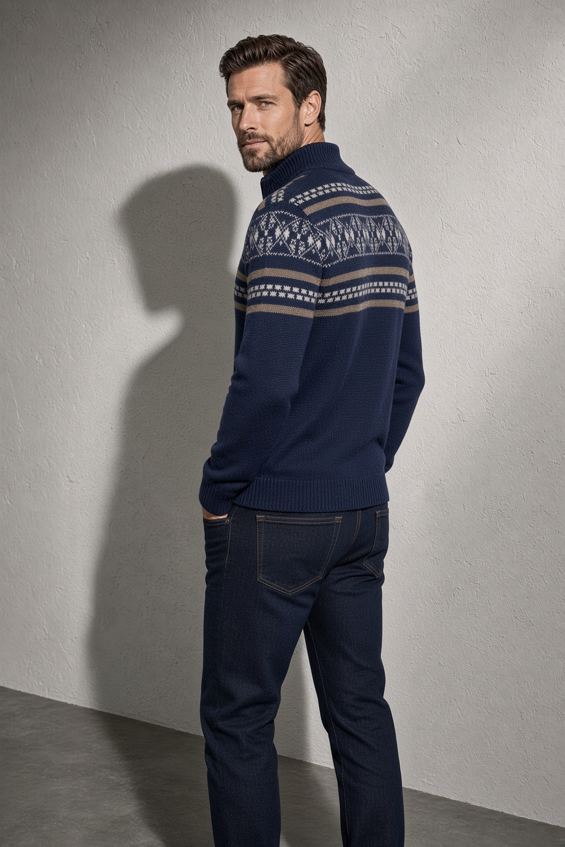 Men's Cardigan Fair Isle Zip-Up Front