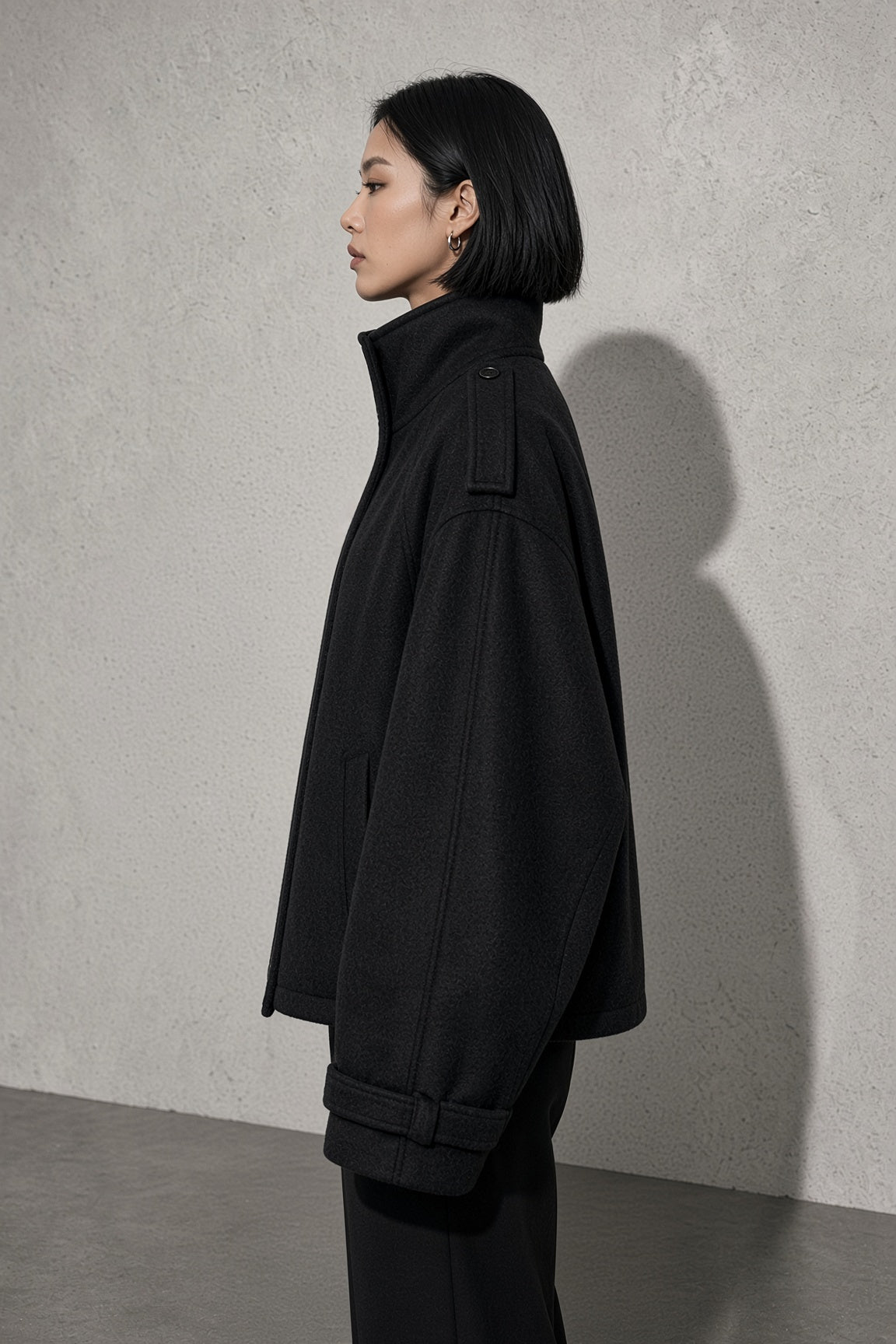 Maia | Women's High Neck Button Front Wool Blend Jacket