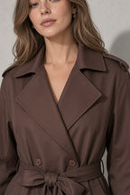 Women's Coat Belted Trench Double-Breasted Front