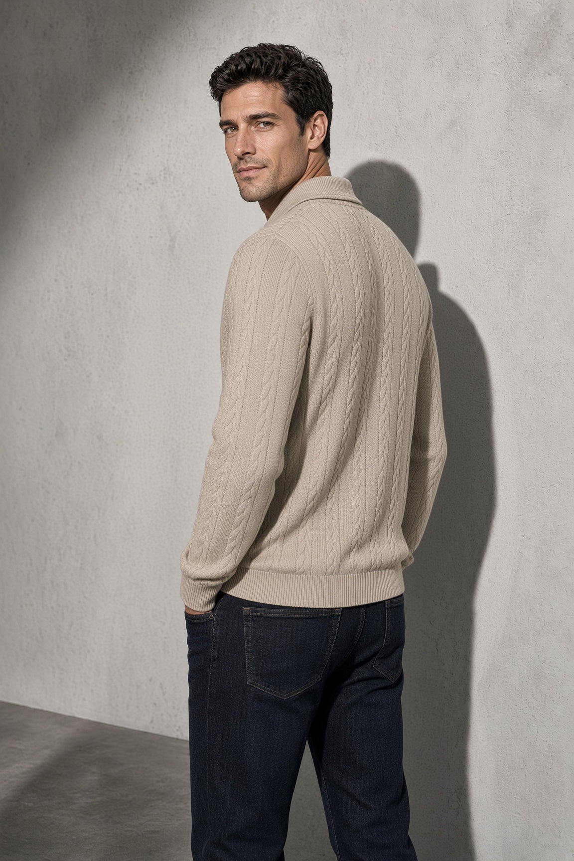 Men's Sweater Collared Quarter-Zip Textured Knit