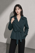 Women's Coat Belted Trench Double-Breasted Front