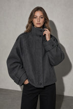Maia | Women's High Neck Button Front Wool Blend Jacket