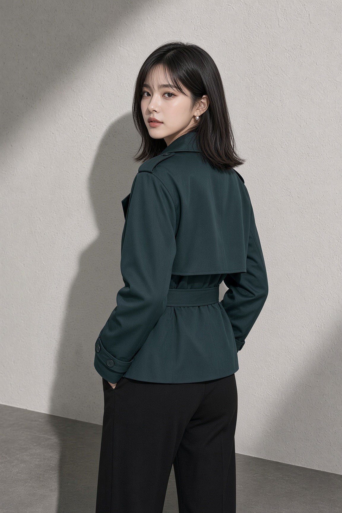Women's Coat Belted Trench Double-Breasted Front