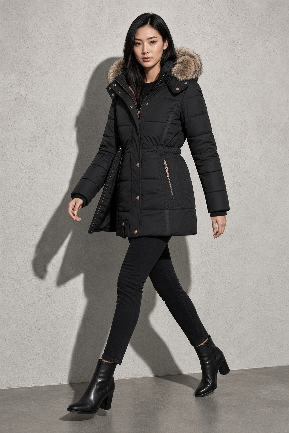 Women's Jacket Puffer Faux Fur Trim