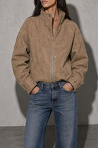 Women's Jacket Suede-Look Stand Collar