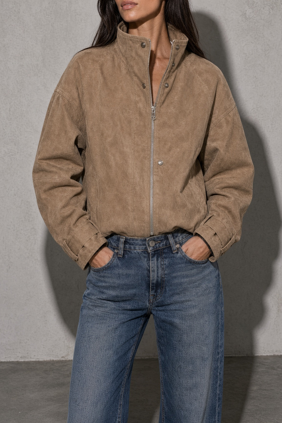 Women's Jacket Suede-Look Stand Collar
