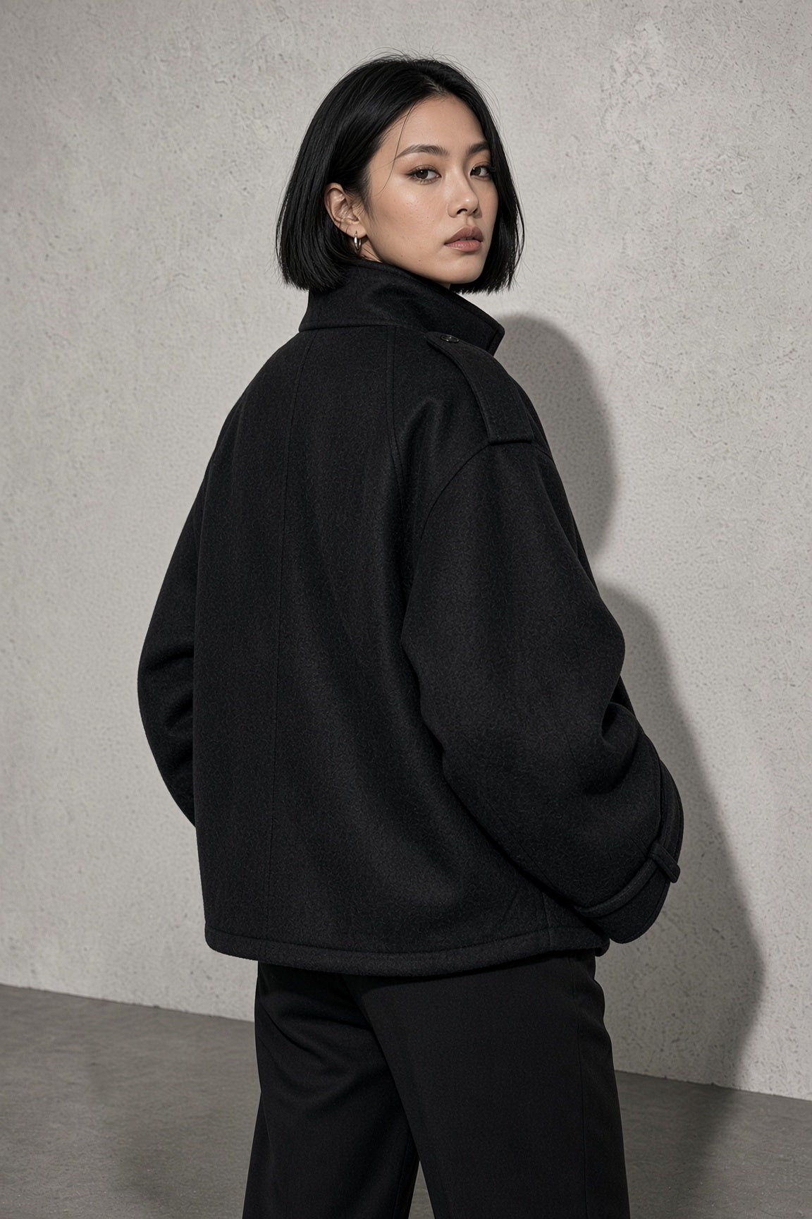 Maia | Women's High Neck Button Front Wool Blend Jacket