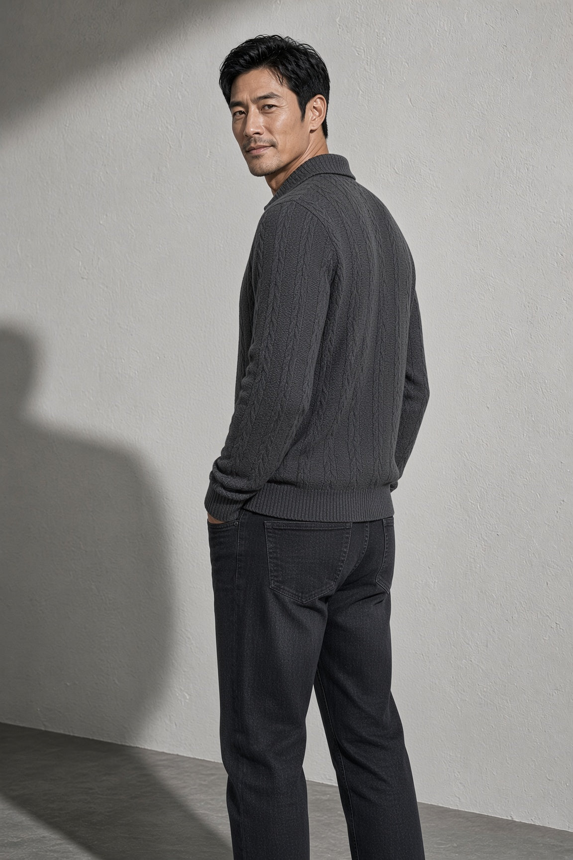 Men's Sweater Collared Quarter-Zip Textured Knit