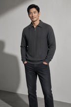 Men's Sweater Collared Quarter-Zip Textured Knit