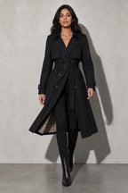 Women's Coat Belted Trench Double-Breasted Front