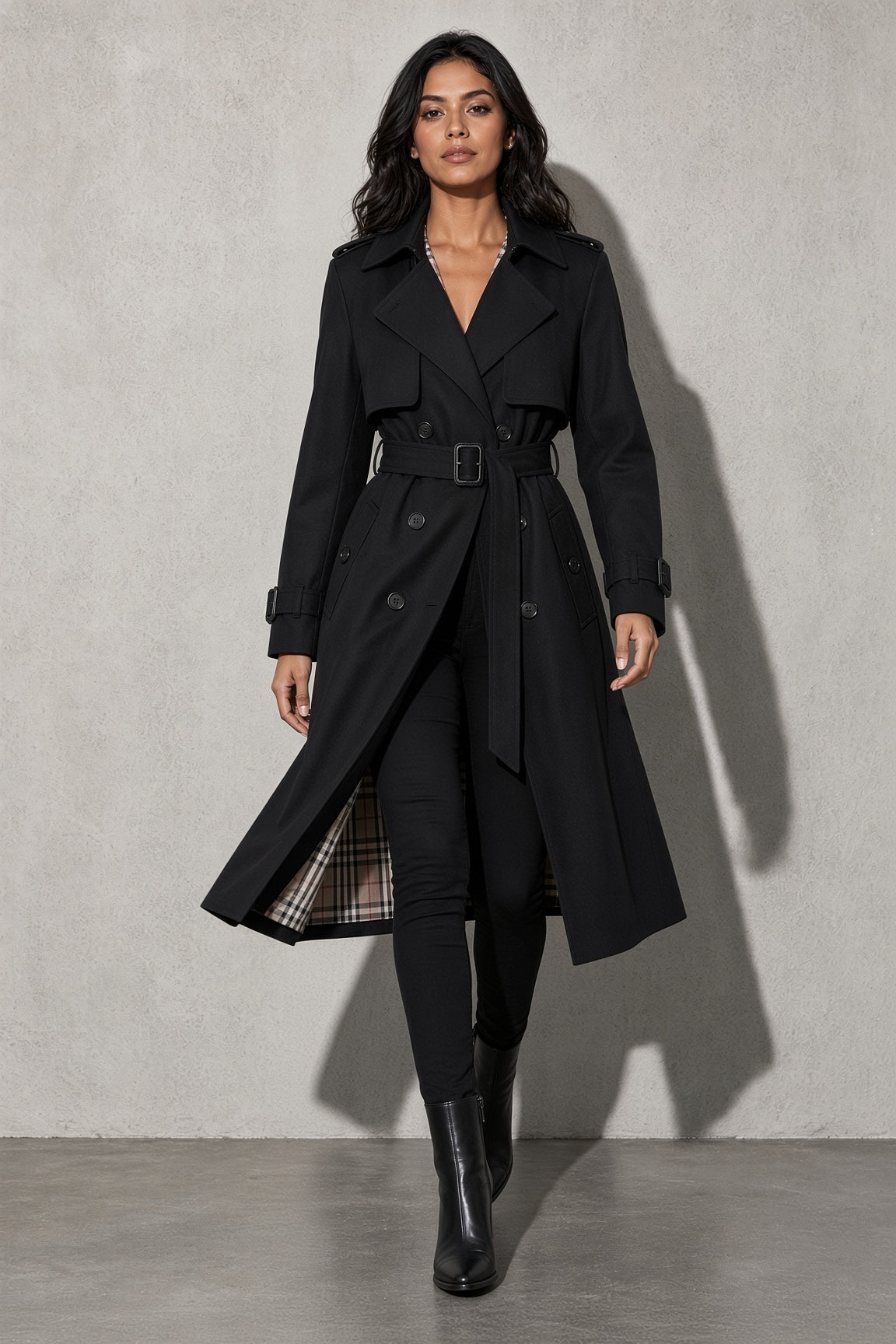 Women's Coat Belted Trench Double-Breasted Front