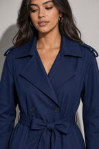 Women's Coat Belted Trench Double-Breasted Front
