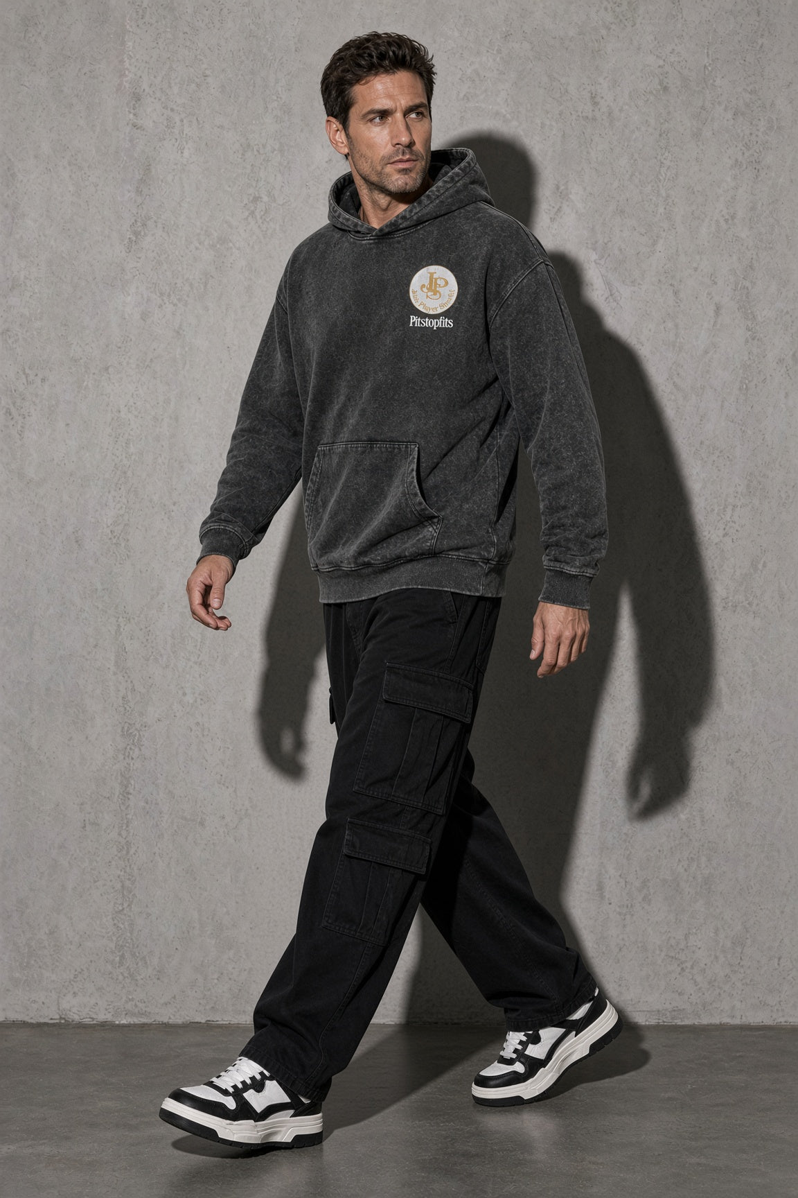Men's Hoodie Washed Graphic Kangaroo Pocket