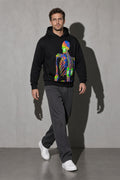 Men's black neon skeleton graphic hoodie walking view