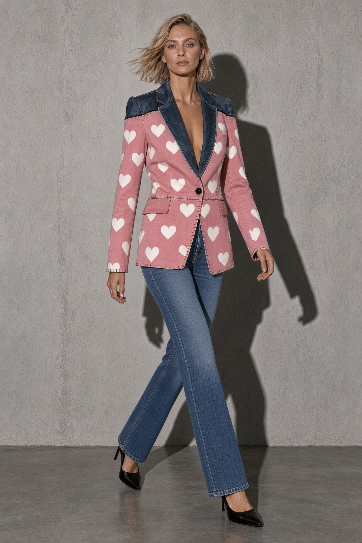 Women's Blazer Statement Pattern Single Button