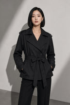 Women's Coat Belted Trench Double-Breasted Front