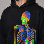 Neon skeleton hoodie graphic detail on black fleece