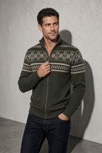 Men's Cardigan Fair Isle Zip-Up Front