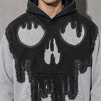 Dripping skull men's black hoodie, macro design view