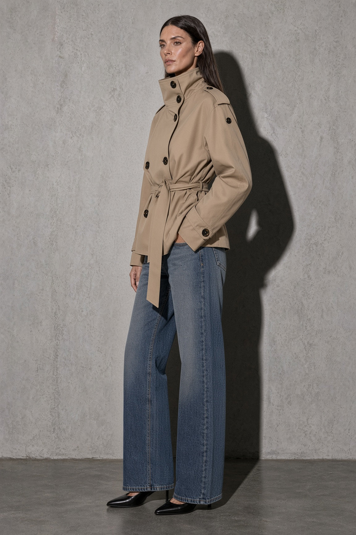 Women's Jacket Cropped Trench Turtle Neck