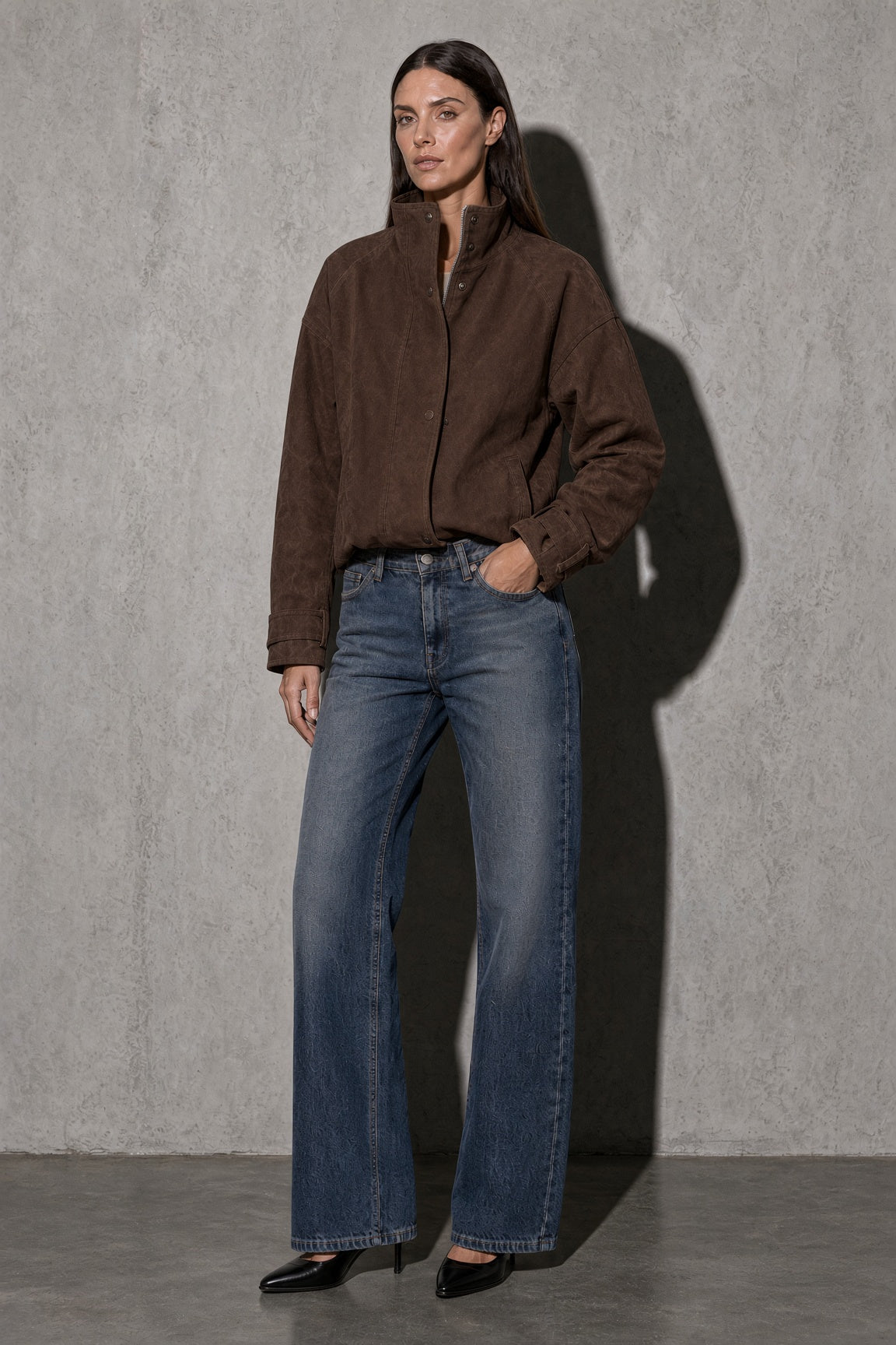 Women's Jacket Suede-Look Stand Collar