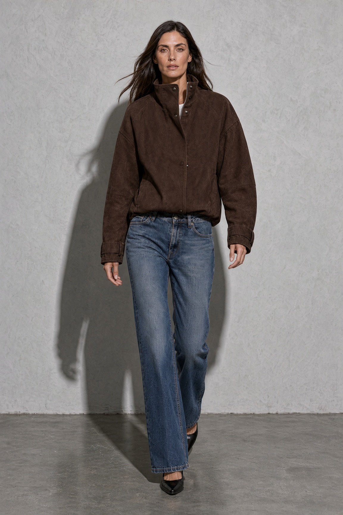 Women's Jacket Suede-Look Stand Collar