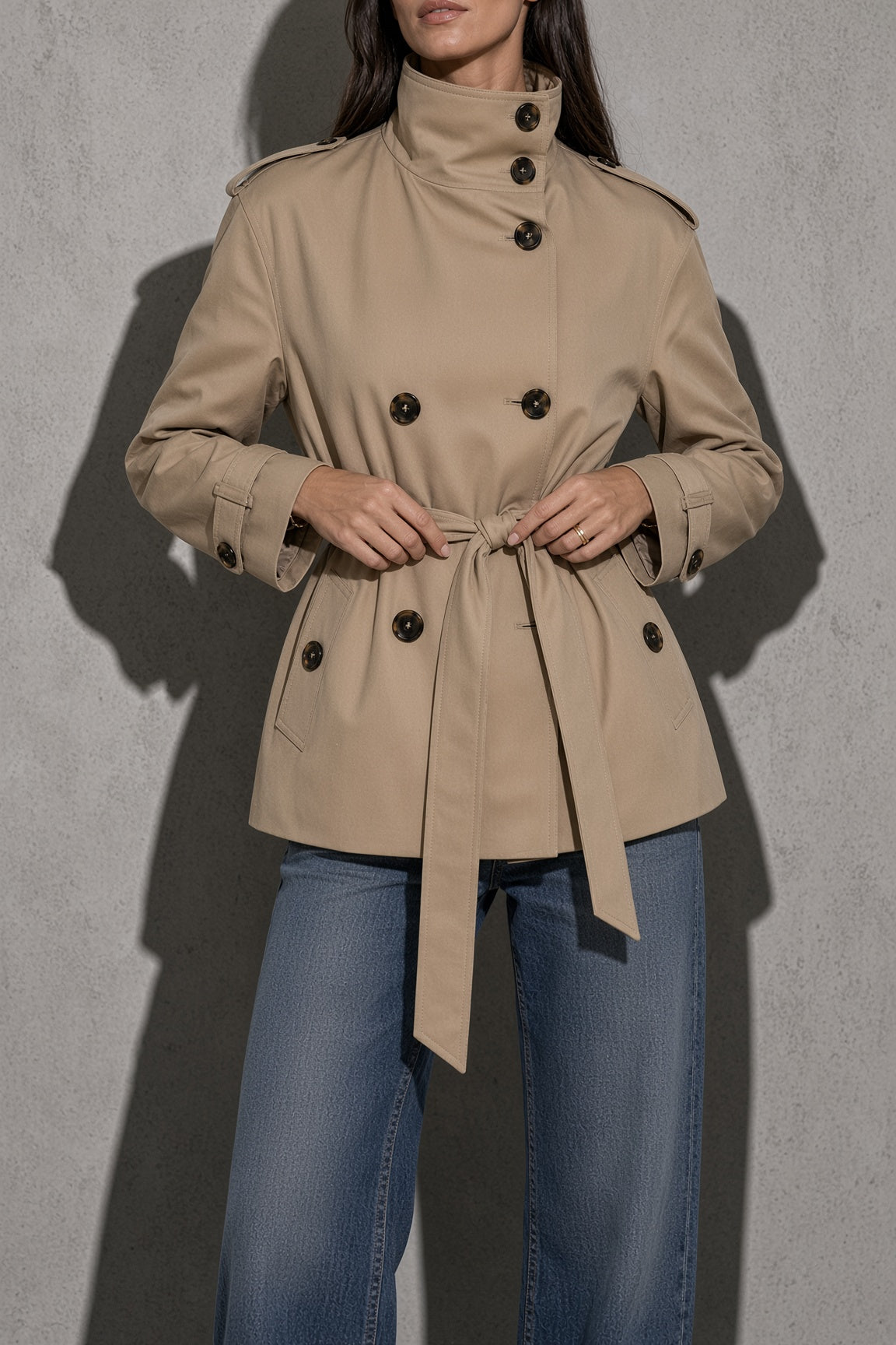 Women's Jacket Cropped Trench Turtle Neck