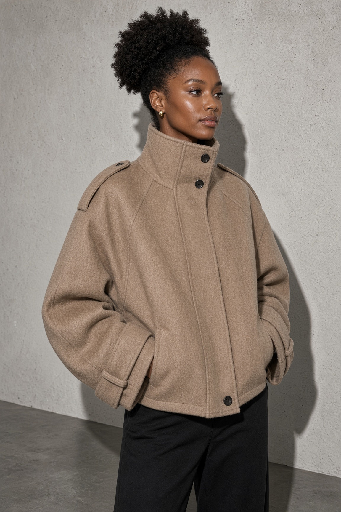 Maia | Women's High Neck Button Front Wool Blend Jacket