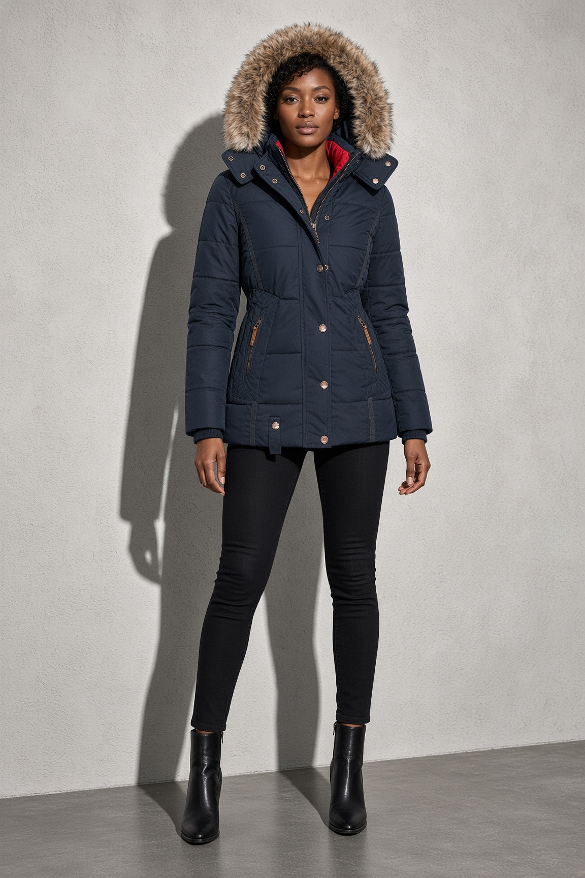Women's Jacket Puffer Faux Fur Trim