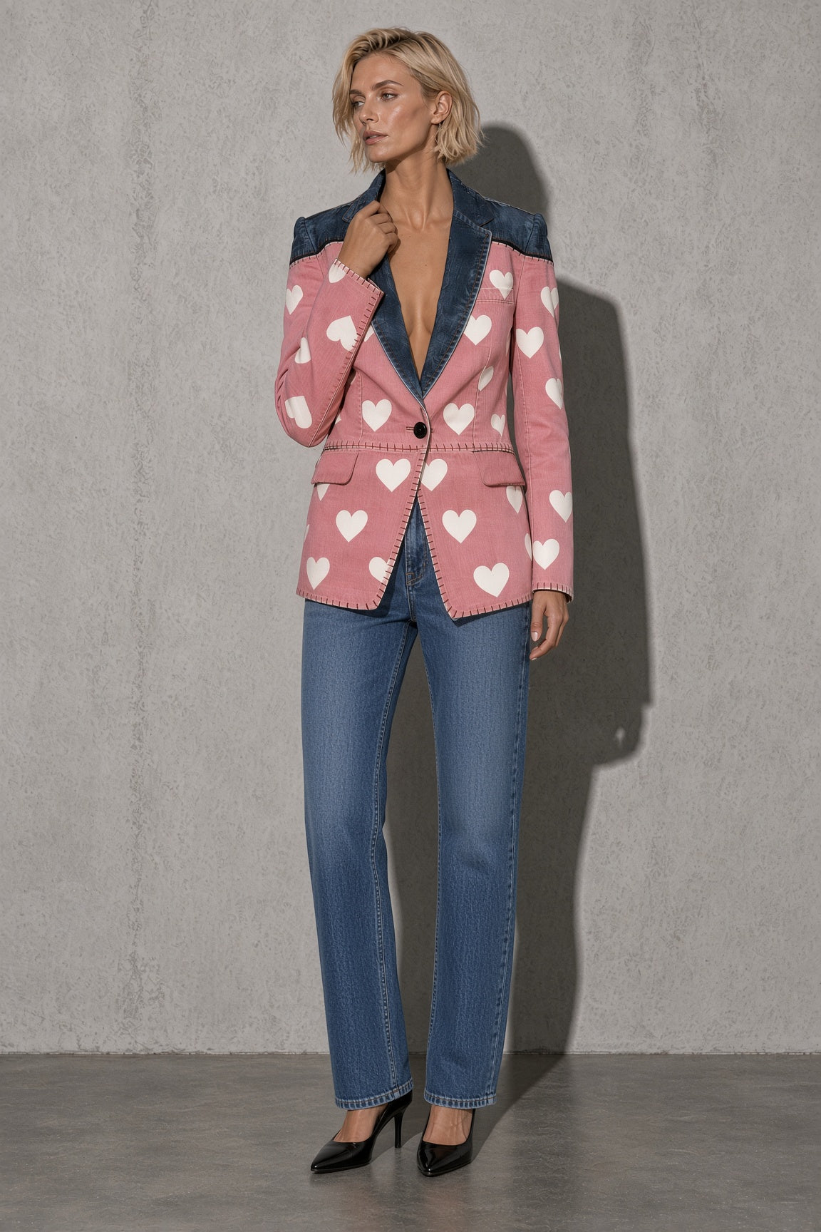 Women's Blazer Statement Pattern Single Button