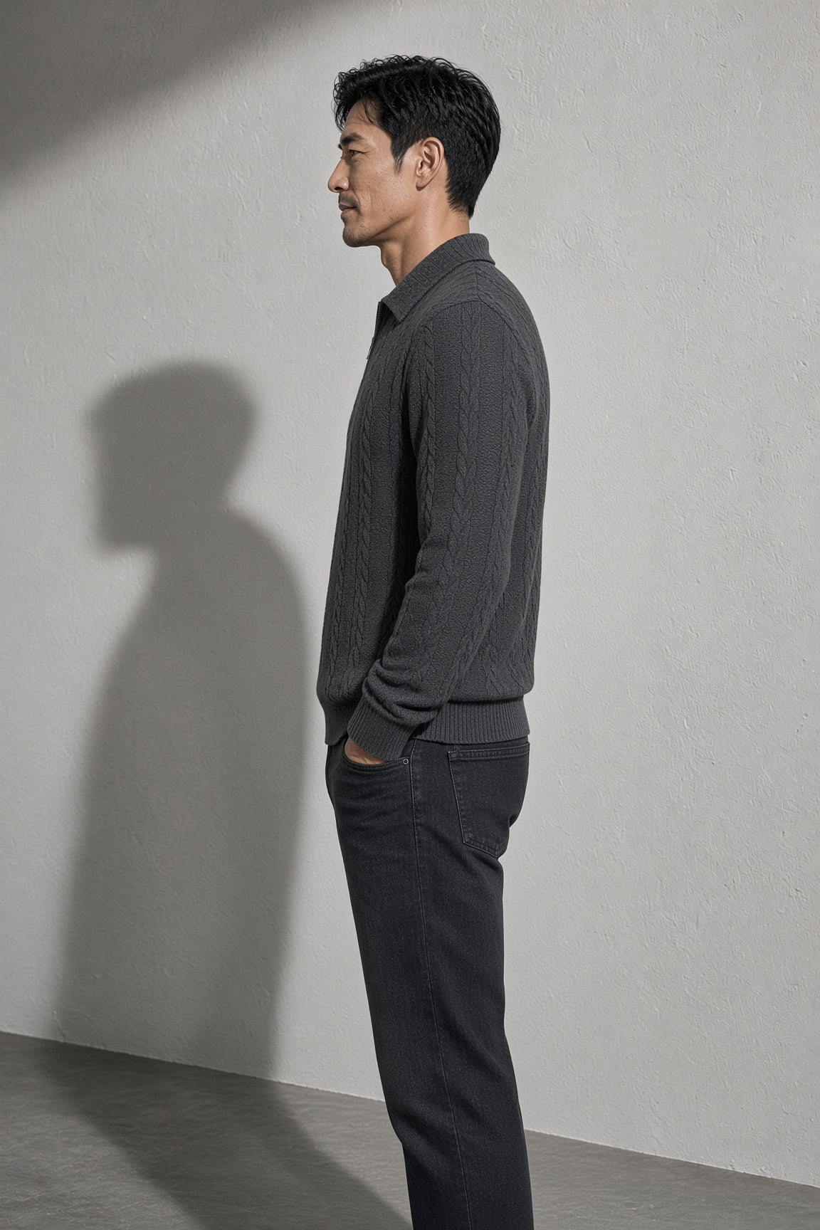 Men's Sweater Collared Quarter-Zip Textured Knit