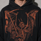 Winged skeleton hoodie graphic detail on black fleece