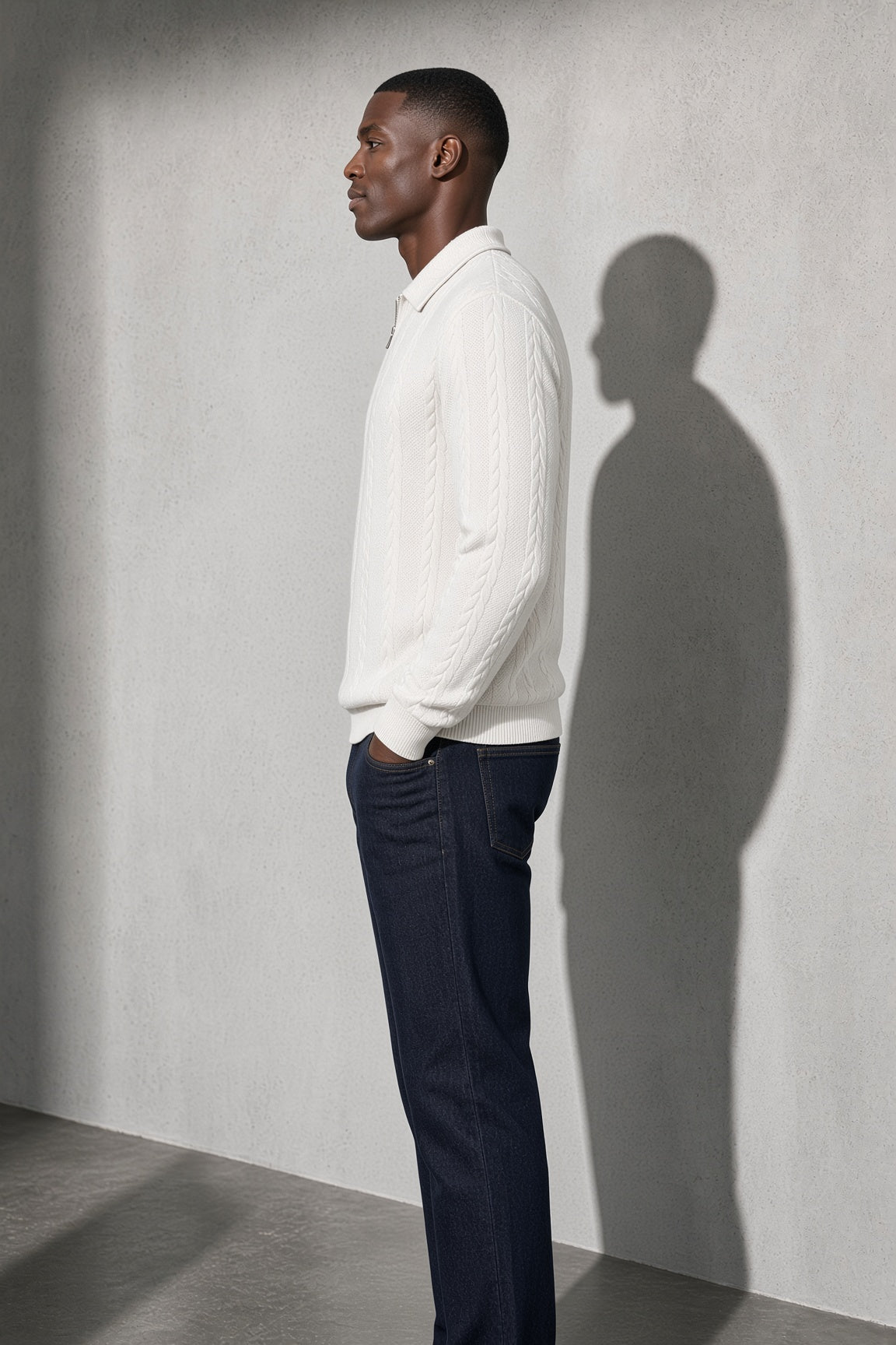 Men's Sweater Collared Quarter-Zip Textured Knit
