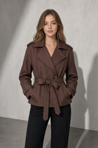 Women's Coat Belted Trench Double-Breasted Front