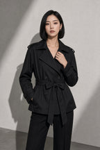 Women's Coat Belted Trench Double-Breasted Front