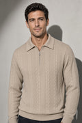 Men's Sweater Collared Quarter-Zip Textured Knit