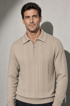 Men's Sweater Collared Quarter-Zip Textured Knit