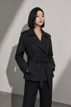 Women's Coat Belted Trench Double-Breasted Front