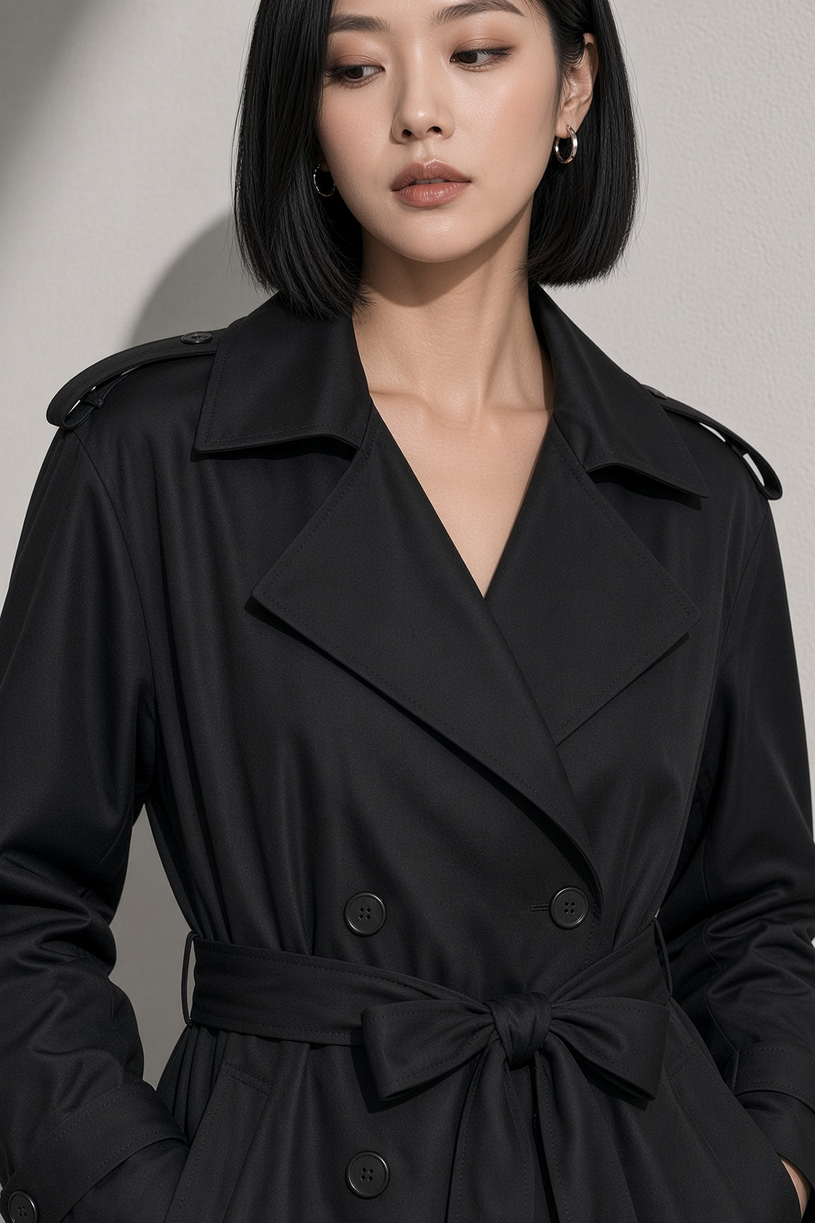 Women's Coat Belted Trench Double-Breasted Front