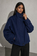 Maia | Women's High Neck Button Front Wool Blend Jacket