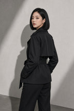 Women's Coat Belted Trench Double-Breasted Front