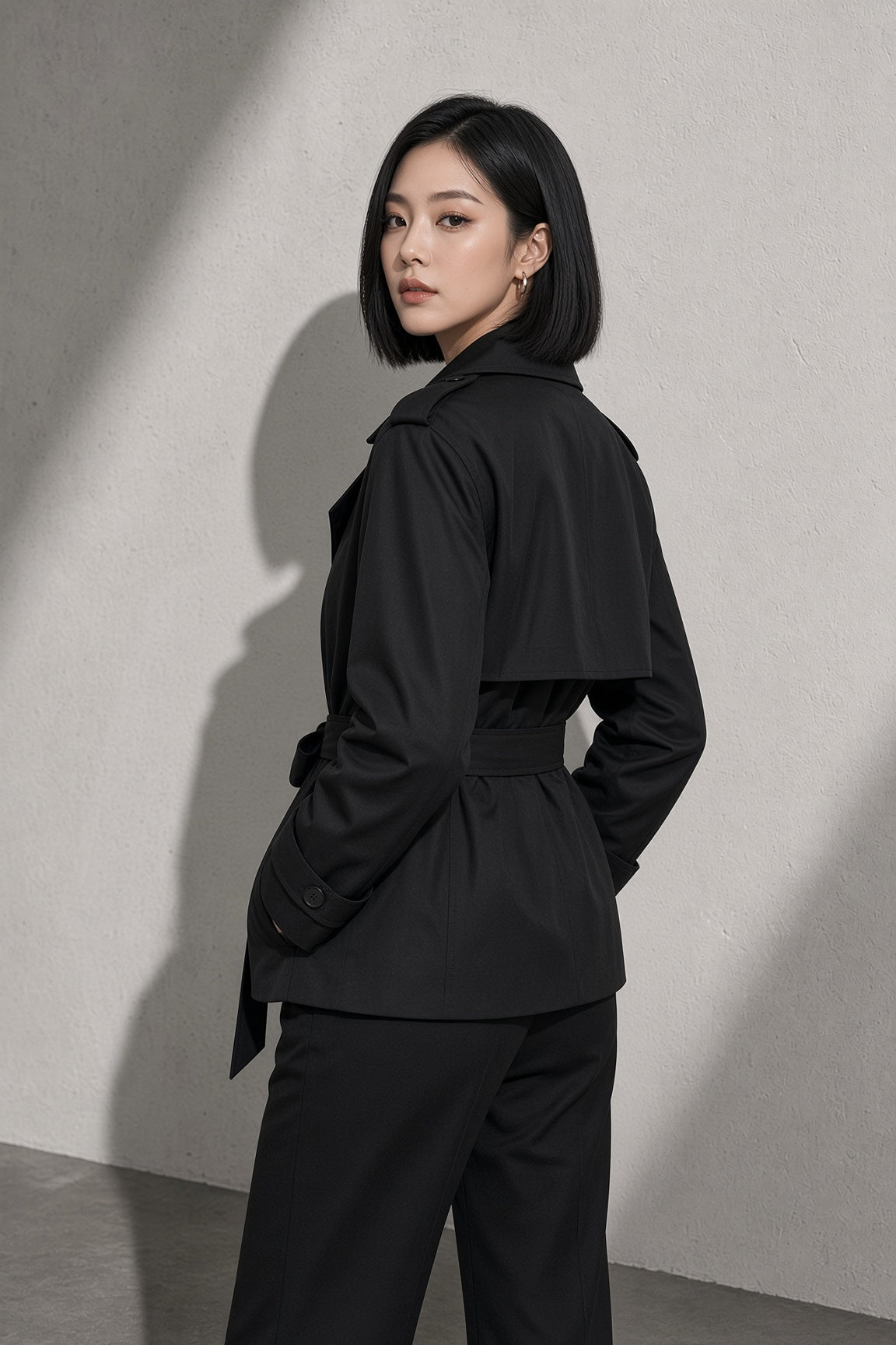 Women's Coat Belted Trench Double-Breasted Front