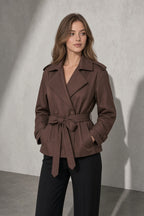Women's Coat Belted Trench Double-Breasted Front