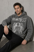 Heartless skeleton men's black hoodie, zoom-detail view