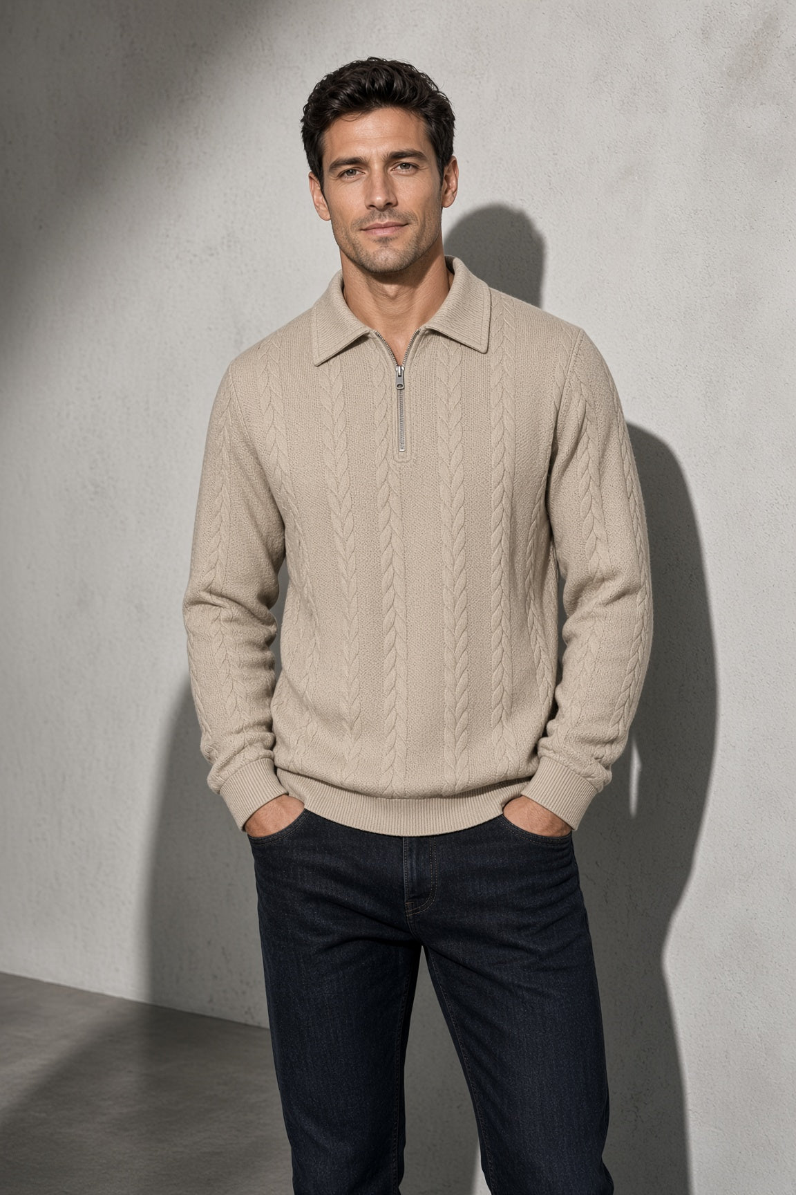 Men's Sweater Collared Quarter-Zip Textured Knit