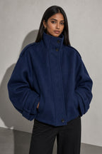 Maia | Women's High Neck Button Front Wool Blend Jacket