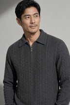 Men's Sweater Collared Quarter-Zip Textured Knit