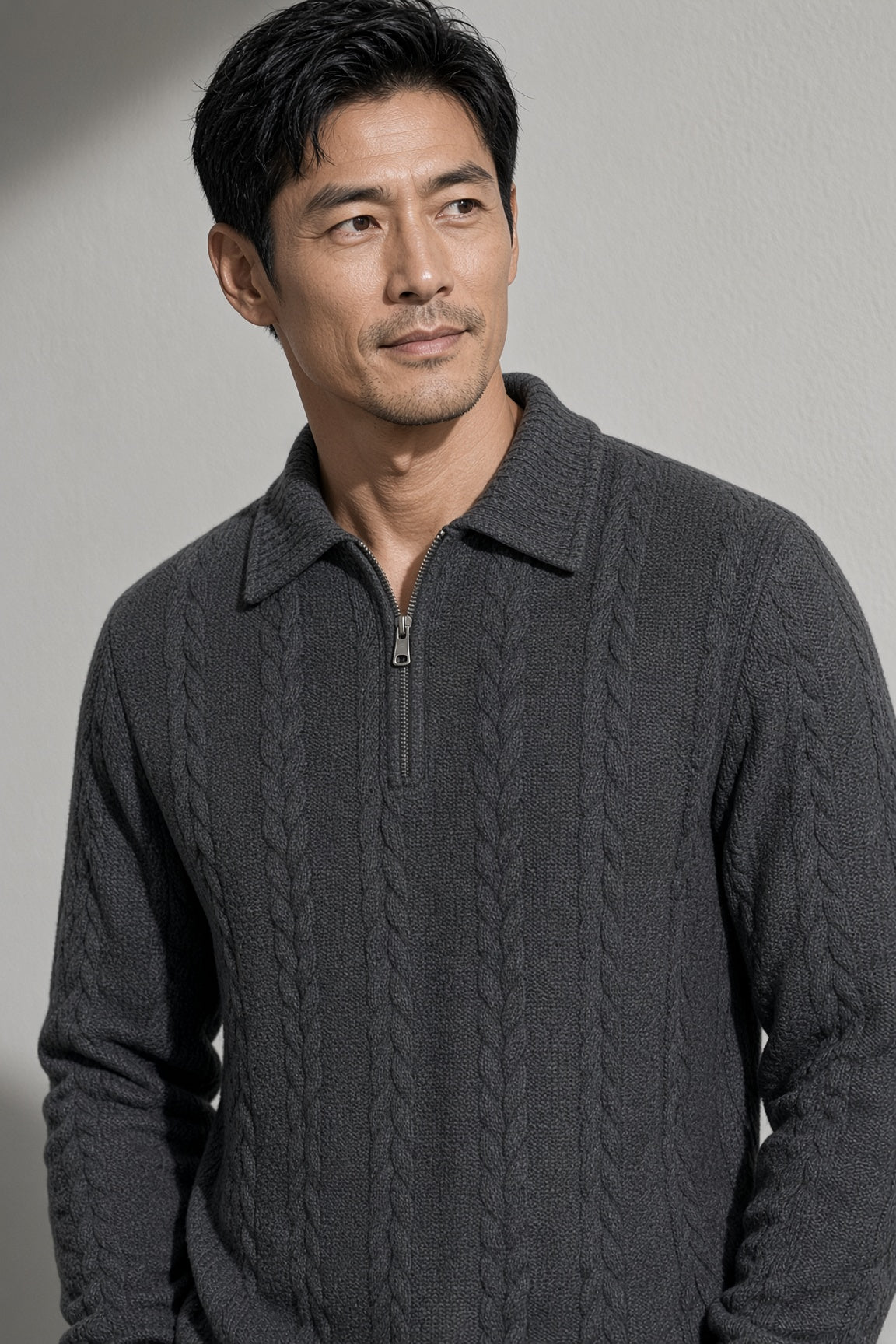 Men's Sweater Collared Quarter-Zip Textured Knit